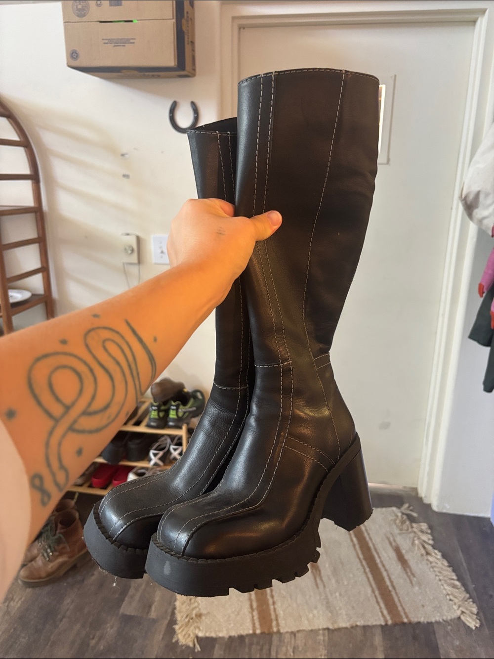 Miista Black Chunky Platform Knee-High Boots (38 EU)